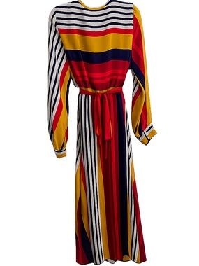 Vintage Colorblock Stripe Dress Karen T USA Belted Statement Retro Small